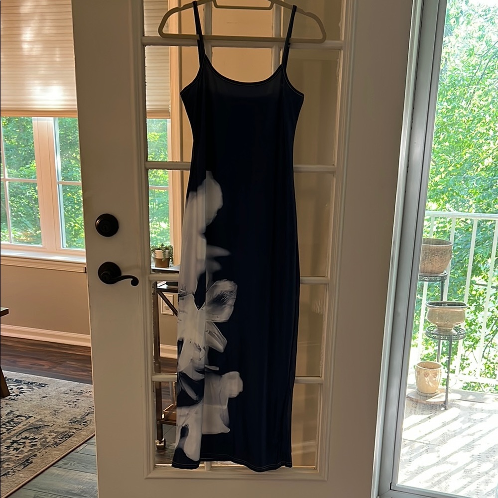 Elegant Navy and White Floral Dress